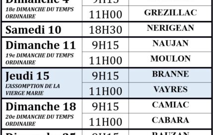 MESSES DU MOIS D’AOUT 2024